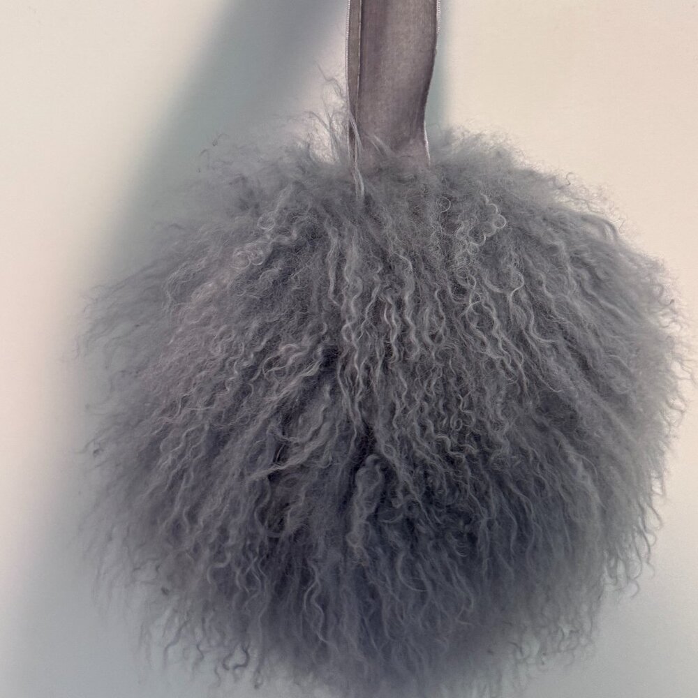 Brand New Charlotte Simon Bon Bon blue mongolian lamb fur pouch purse